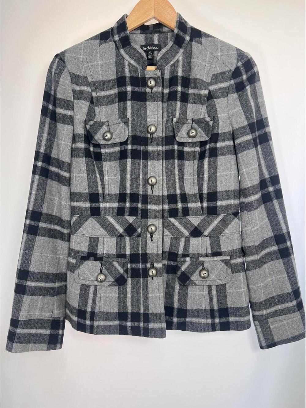 Le Chateau Y2K Plaid Button Up Jacket Women's Small